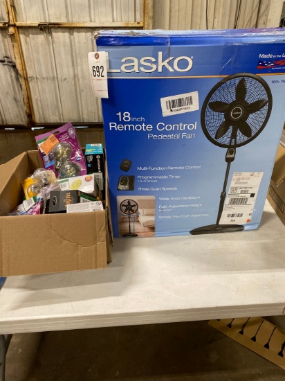 Lasko 18 inch Remote fan & misc. box of light bulbs