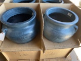 2 Blue Clay flower Pots