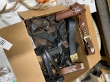 Box with leather gun belts & holsters