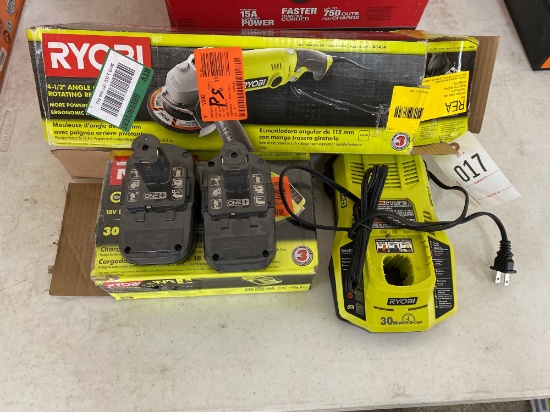 Ryobi Angle Grinder & Ryobi Charger with 2 Batteries