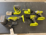 Ryobi 5 pc Combo Drill, Impact driver, multi tool work, flash light, sander battery & charger with b