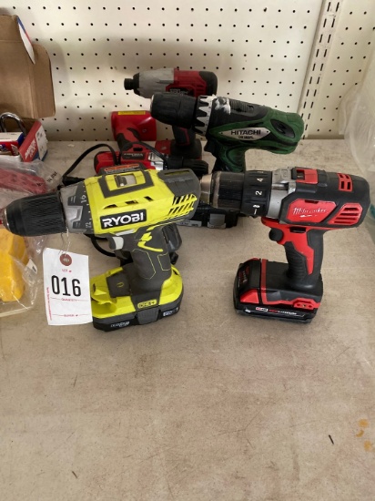 Ryobi,Milwaukee,Hitachi& Hyer tough Drills