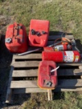 2- Fire Extinguishers ,3 gas cans & survey stick on pallet