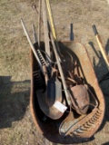 Wheel Barrel with yard tools