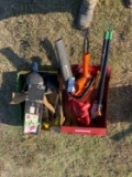 Box of Garden tools,elecric blower,heger trimmer,pruning saw and extention