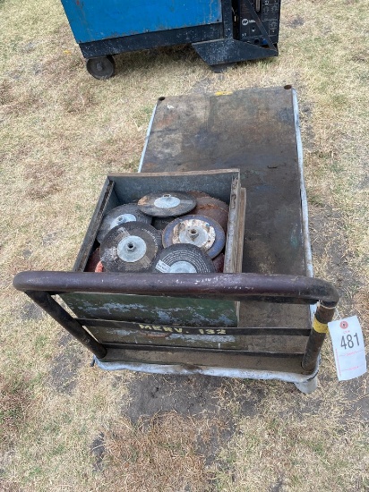 Rolling Cart with box of grinder wheels