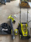 Ryobi 40V Leaf Vac & Ryobi 18V Push mower with 2 batteries & chargers