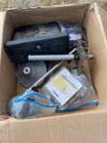 Motor boat parts including books, chair support, depth finder, light & instruments,