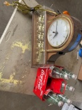 Budweiser clock & 5 1 liter coke bottles