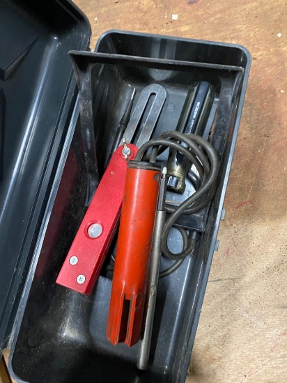 Pipe Wrench & 2 Pry bars & tool box