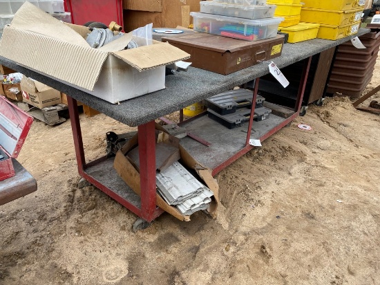 Large Metal Shop Table with Castors No content