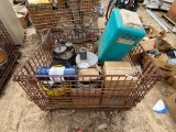 Metal Crate of air Filters, Battery Charger & Misc