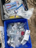 Crates of wire,wire cutters,bolts,washers,pvc fittings