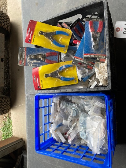 Crate full of Wire/wire strippers,washers