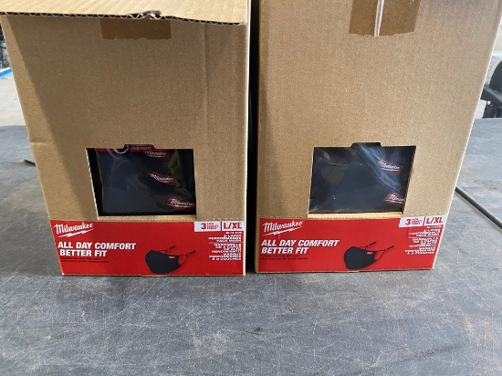 Box full of new Milwaukee 3 Layer face mask