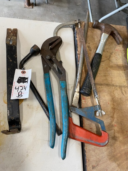 Bundle hammer,channel locks,saw,pry bar