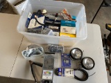 Tote full of trailer hubs,seals,plugs,lights & misc