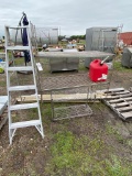 2 Metal Shelfs,ladder,gas cans & 2x4's