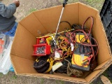 Crate full of hammers,wrenches,jumper cables,tool box,files & misc