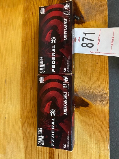 100 Round Federal American Eagle 9MM 147Gra FMJ