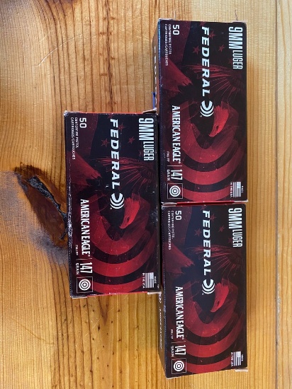 150 Round Federal American Eagle 9MM 147GR FMJ