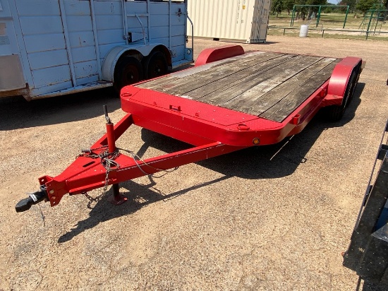 Red Bumper pull trailer good Shape 8 Lug Axles Built In Tool box, Sliding Ramps