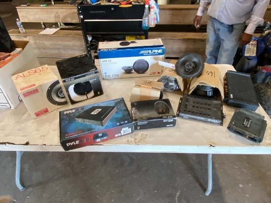 Asst of New and used stereo speakers and amps