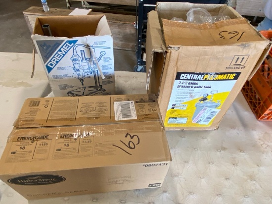New 2 1/2 gallon pressure paint tank,Dremel drill press,new harbor breeze ceiling fan 42" LED