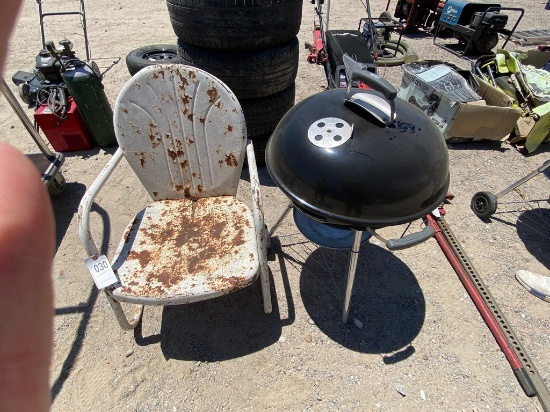 Metal chair,Weber grill