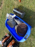 Tote of Antique tool boxes,Funnels,Tractor seat