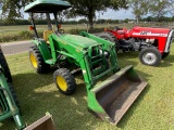 John Deere model 4300 4x4 with John Deere 430 loader attachment with bucket runs & operates