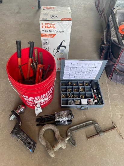 Multi user sprayer,bucket of toe hitch and other, organizer for tools