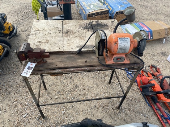 Shop Table with Bench grinder & vise