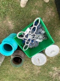 1 tub of Metal Decorations,2 Metal trash cans