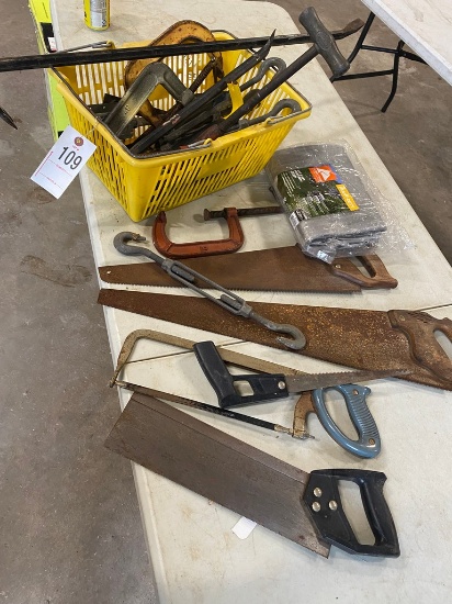 Crate with crow bars,turn buckets,tarp