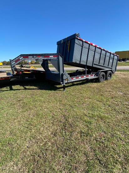 New J&C Gooseneck Dump Trailer 2-7K Axles, 16ft.x4ft. Sides,tarp,telescoping lift cylinder,slide in