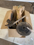 box of saw blades,tools,misc