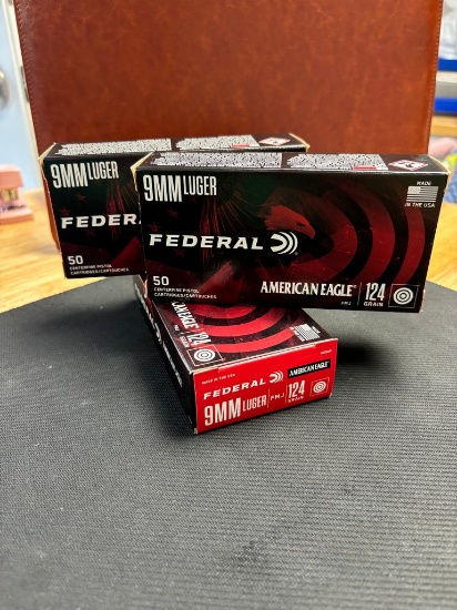 3-50 round Boxes Federal American eagle 9MM Luger 124 Grain FMJ