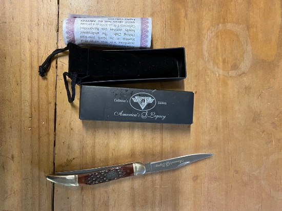 America Legacy Pocket knife comes with certificate of authenticity and case