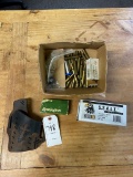 Box of Misc Ammo 25,300 win,375 win S.S.A.L.T mounting system & gun holster