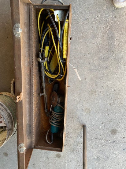 Tool Box with jumper cables, torch, grinder