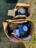 2 boxes with can lights & misc electric stuff