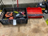 Crate of Power tool,battery charger,warning triangle
