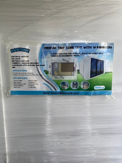 Prefab tiny cube 13' with Washroom,Electrical outlet Led light,cabinet,luggage drawer,washroom , bed