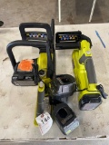 8in Ryobi Hand held chain saw 18V works,10 in ryobi hand held chain saw