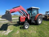 Massey Ferguson 583 Closed Cab,2WD 1683 Hrs, With Front Loader Attach, Rear Remotes, Runs & Operates