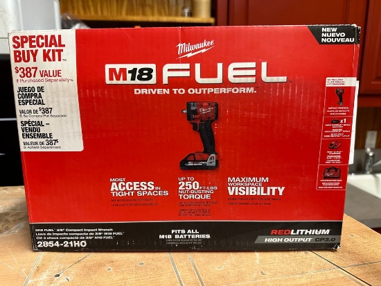New Milwaukee M18 fuel 3/8 compact Wrench with battery & charger & Bag
