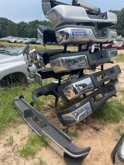 Rack full of rear bumpers