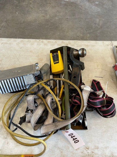 Tray of tools,club cart charger,ratchet straps,reciever with ball