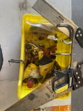 Tote of clamps,misc